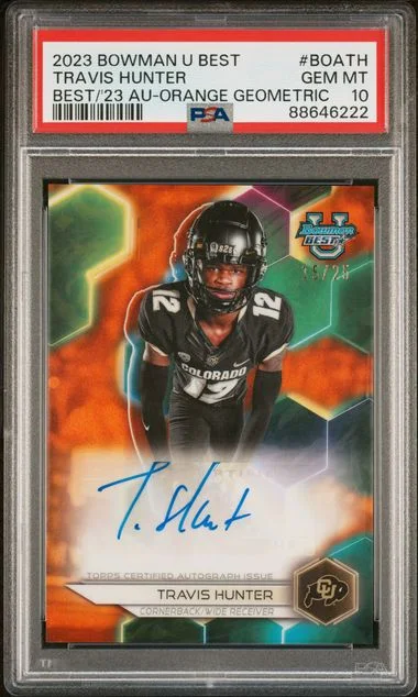 2023 Bowman University Best Travis Hunter Best Of 2023 Autographs Orange Geometric #BOA-TH card image