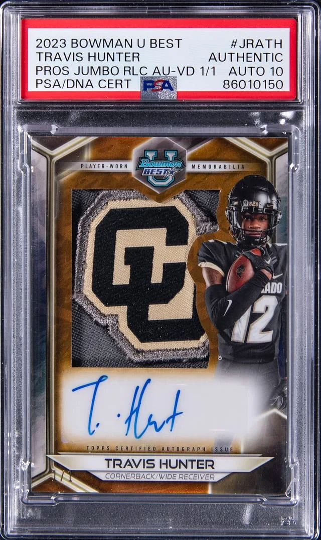2023 Bowman University Best Travis Hunter Prospect Jumbo Relic Autographs Valedictorian #JRA-TH card image