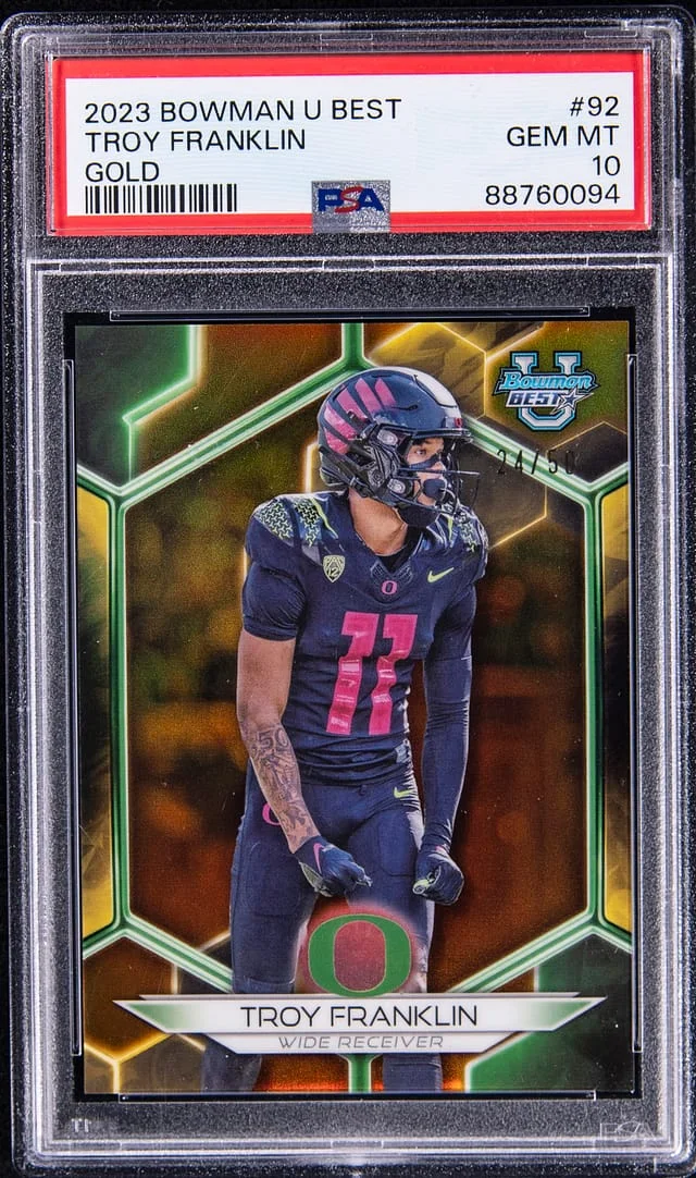 2023 Bowman University Best Troy Franklin Gold #92 card image