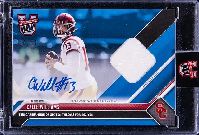 2023 Bowman University Caleb Williams Now Autograph Relics Blue #10ARS-B card image