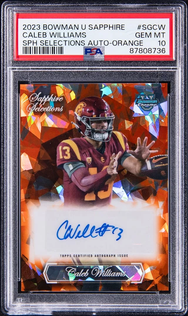 2023 Bowman University Caleb Williams Sapphire Selections Autograph Orange #SG-CW card image