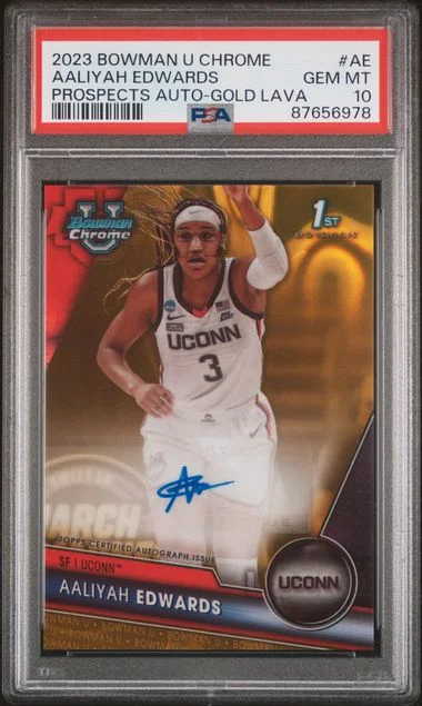 2023 Bowman University Chrome Aaliyah Edwards Bowman Chrome Prospects Autographs Gold Lava #AE card image