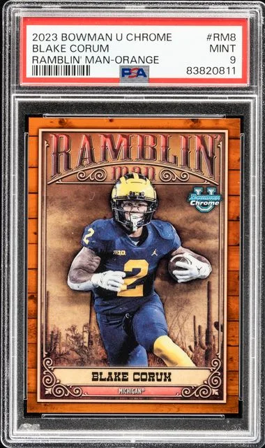 2023 Bowman University Chrome Blake Corum Ramblin' Man Orange #RM8 card image
