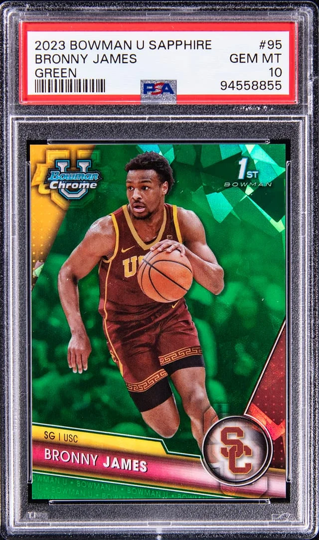 2023 Bowman University Chrome Bronny James Sapphire Green #95 card image