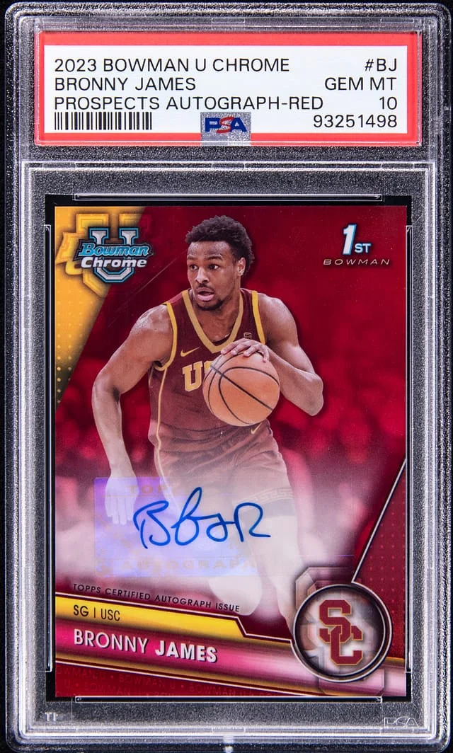 2023 Bowman University Chrome Bronny James Prospect Autographs Red #BCPA-BJ card image