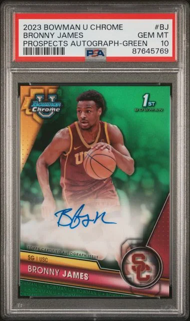 2023 Bowman University Chrome Bronny James Bowman Chrome Prospects Autographs Green #BJ card image