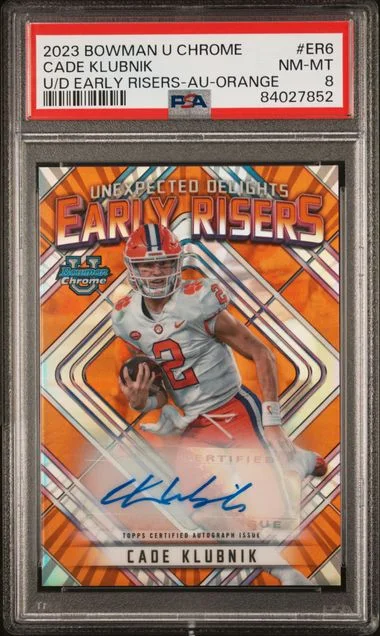 2023 Bowman University Chrome Cade Klubnik Unexpected Delights Early Risers Autograph-Orange #ER6 card image