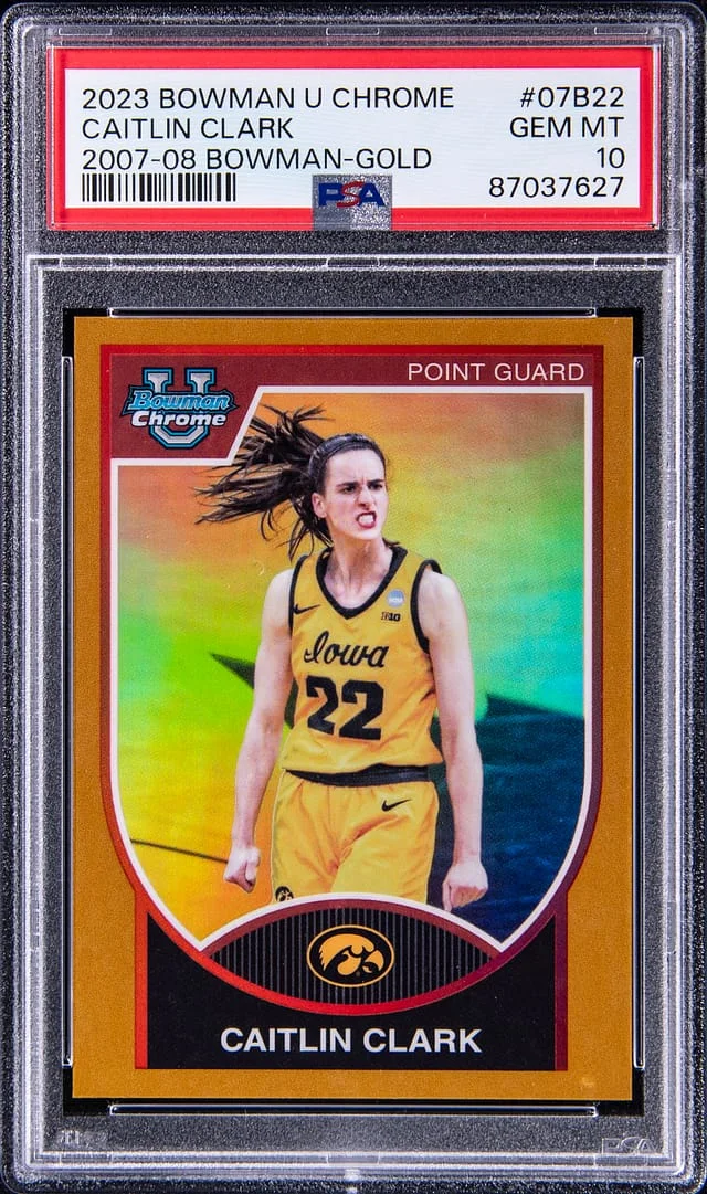 2023 Bowman University Chrome Caitlin Clark 07-08 Bowman Gold #07B22 card image