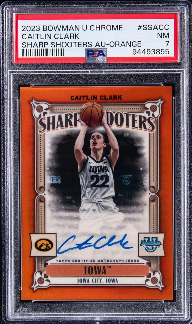 2023 Bowman University Chrome Caitlin Clark Sharp Shooters Autograph Orange #SSA-CC card image