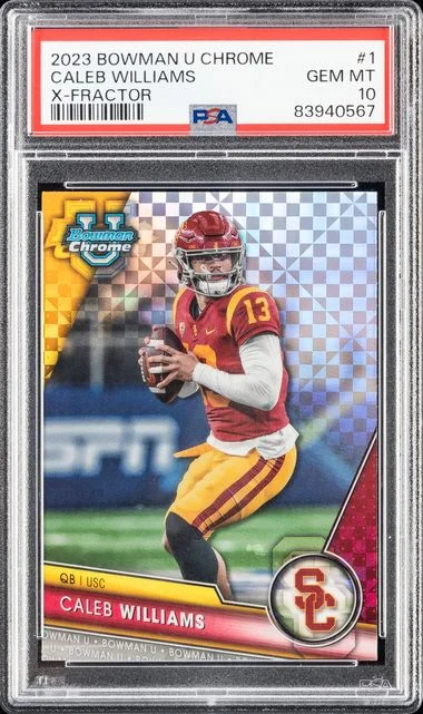 2023 Bowman University Chrome Caleb Williams X-Fractor #1 card image