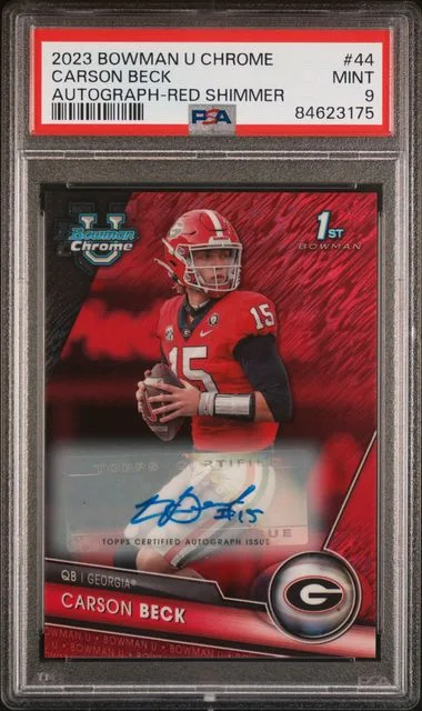 2023 Bowman University Chrome Carson Beck 1st Bowman Autograph-Red Shimmer #44 card image