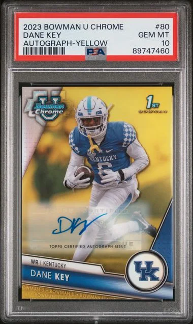 2023 Bowman University Chrome Dane Key Autograph-Yellow #80 card image
