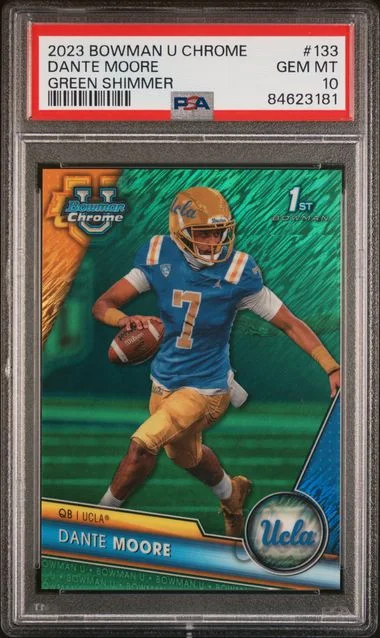 2023 Bowman University Chrome Dante Moore 1st Bowman Green Shimmer #133 card image