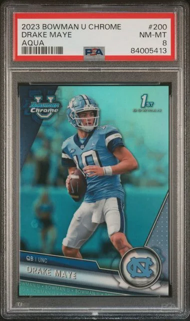2023 Bowman University Chrome Drake Maye Aqua #200 card image