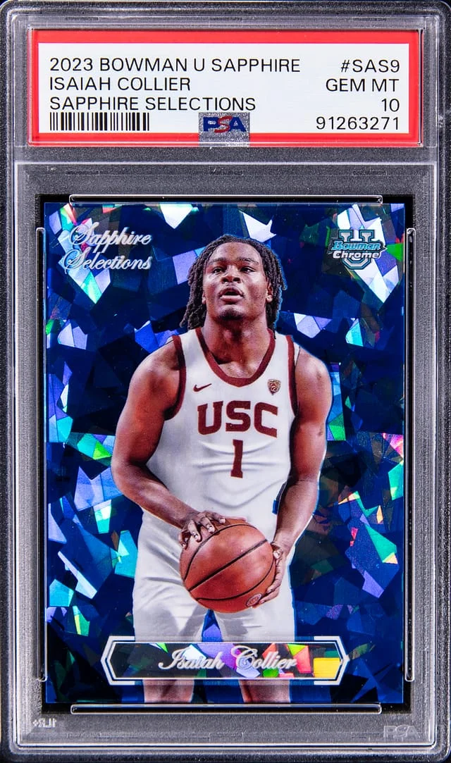 2023 Bowman University Chrome Isaiah Collier Sapphire Edition Sapphire Selections #SAS9 card image