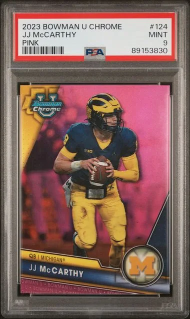 2023 Bowman University Chrome JJ McCarthy Pink #124 card image
