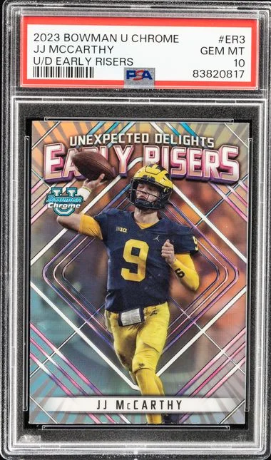 2023 Bowman University Chrome JJ McCarthy Unexpected Delights Early Risers #ER3 card image