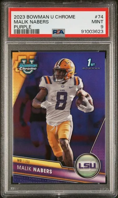 2023 Bowman University Chrome Malik Nabers Rokie Purple #74 card image