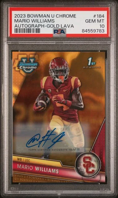 2023 Bowman University Chrome Mario Williams Autograph-Gold Lava #184 card image