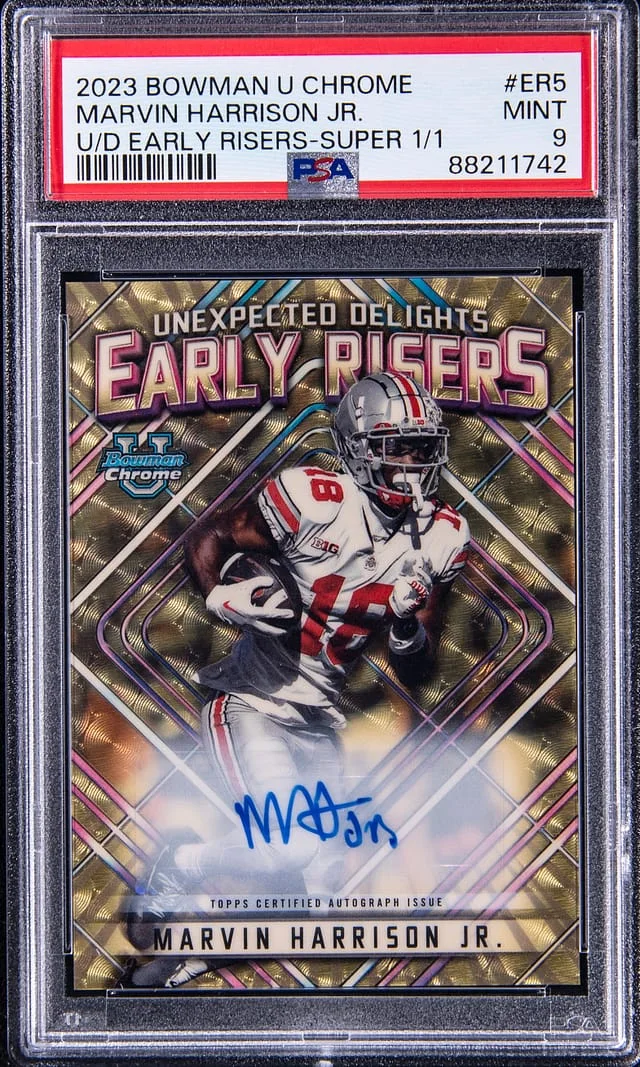 2023 Bowman University Chrome Marvin Harrison Jr. Unexpected Delights Early Risers Autographs SuperFractor #ER-5 card image