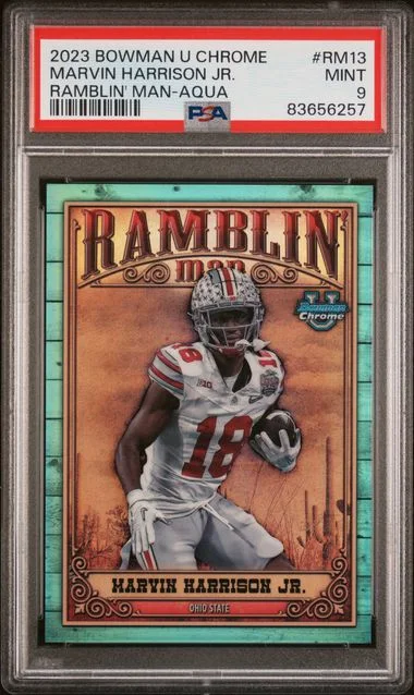 2023 Bowman University Chrome Marvin Harrison Jr. Ramblin' Man Aqua #RN13 card image