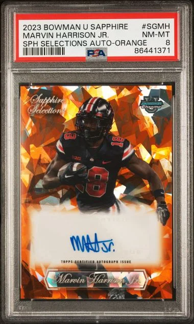 2023 Bowman University Chrome Marvin Harrison Jr. Sapphire Sapphire Selections Autograph Orange #SG-MH card image