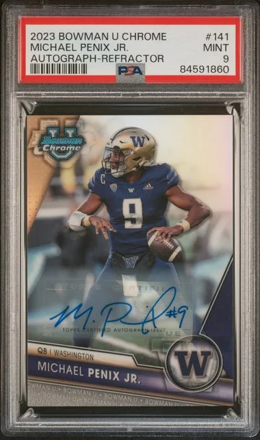2023 Bowman University Chrome Michael Penix Jr. Autograph Refractor #141 card image