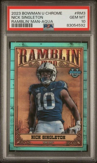 2023 Bowman University Chrome Nick Singleton Ramblin' Man Aqua #RM3 card image