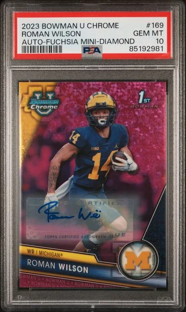 2023 Bowman University Chrome Roman Wilson Autograph-Fuchsia Mini-Diamond #169 card image