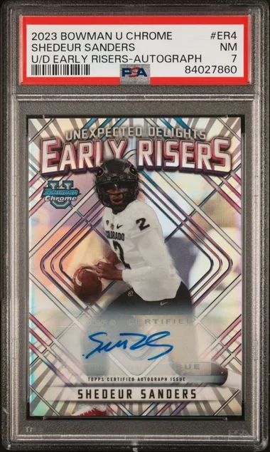 2023 Bowman University Chrome Shedeur Sanders Unexpected Delights Early Risers Autograph #ER4 card image