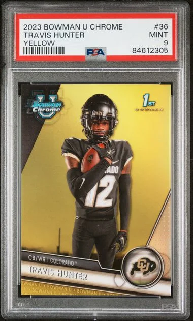2023 Bowman University Chrome Travis Hunter Yellow #36 card image