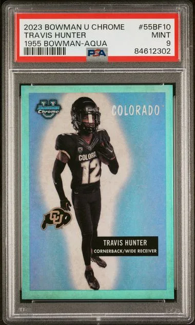 2023 Bowman University Chrome Travis Hunter 1955 Bowman Aqua #55BF10 card image