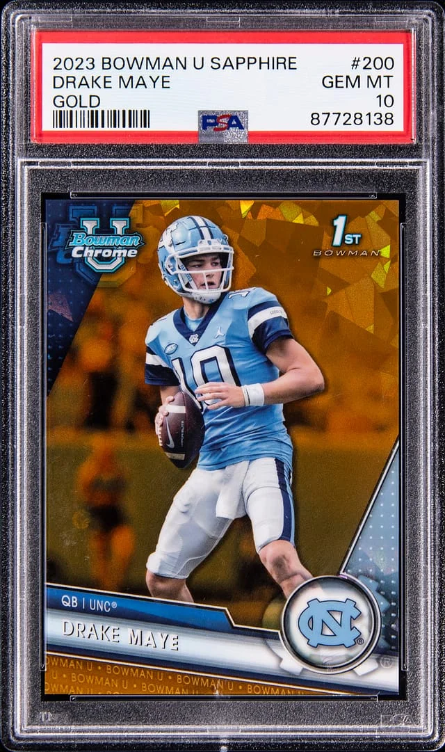2023 Bowman University Drake Maye Sapphire Gold #200 card image