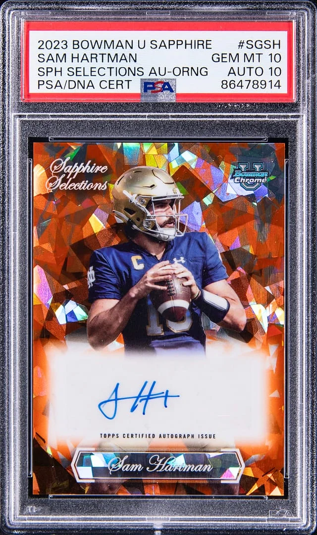 2023 Bowman University Sam Hartman Sapphire Selections Autograph Orange #SGSH card image