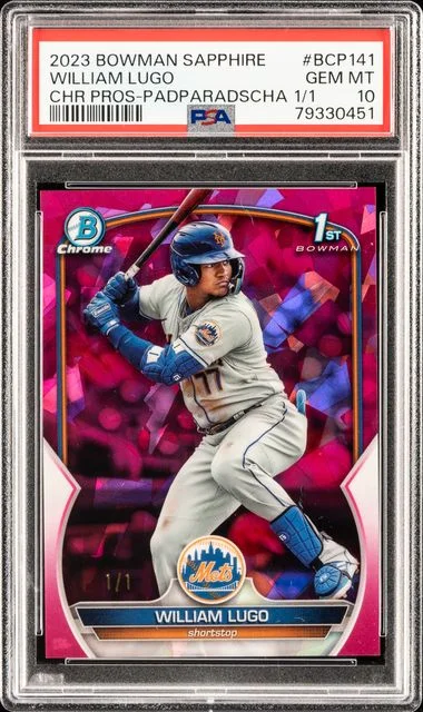 2023 Bowman William Lugo Sapphire Edition Chrome Prospects Padparadscha #BCP-141 card image