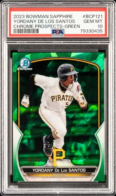 2023 Bowman Yordany De Los Santos Sapphire Edition Chrome Prospects Green Refractor #BCP-121 card image