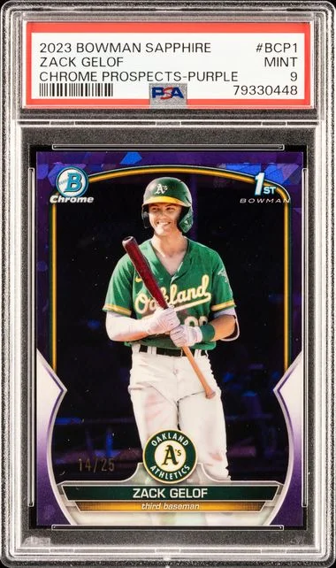 2023 Bowman Zack Gelof Sapphire Edition Chrome Prospects Purple #BCP-1 card image
