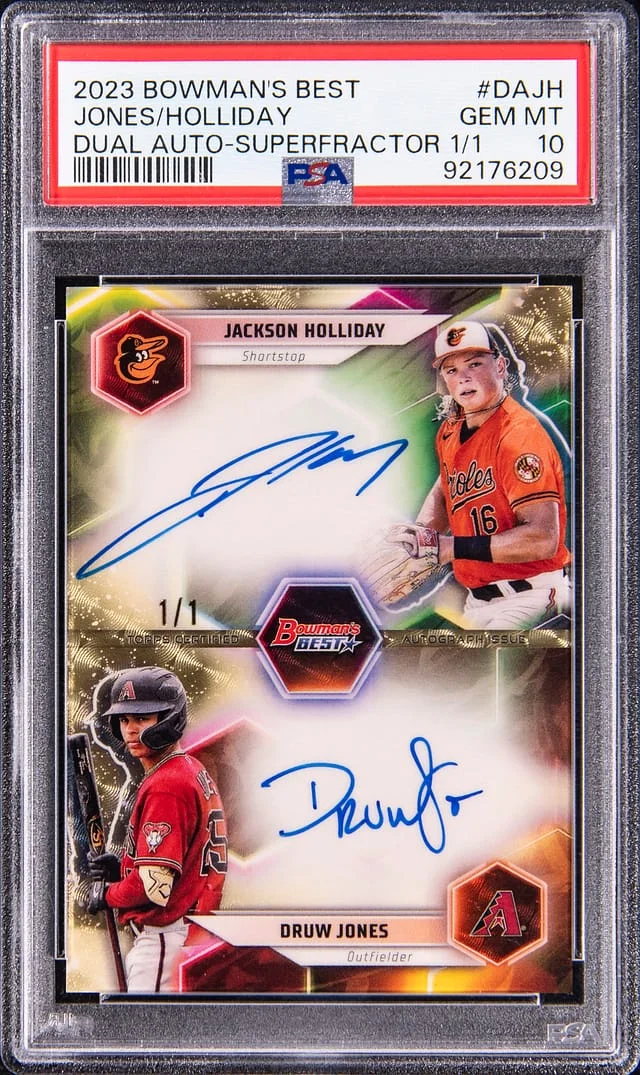2023 Bowman's Best Druw Jones/Jackson Holliday Dual Autograph Mini Diamond #DA-JH card image