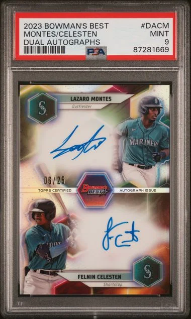 2023 Bowman's Best Felnin Celesten/Lazaro Montes Dual Autographs #DA-CM card image