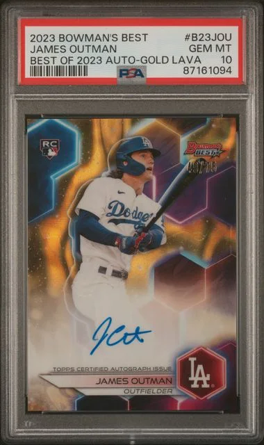 2023 Bowman's Best James Outman Best Of 2023 Autographs Gold Lava #B23JOU card image