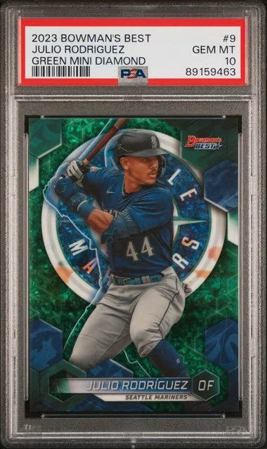 2023 Bowman's Best Julio Rodriguez Green Mini Diamond #9 card image