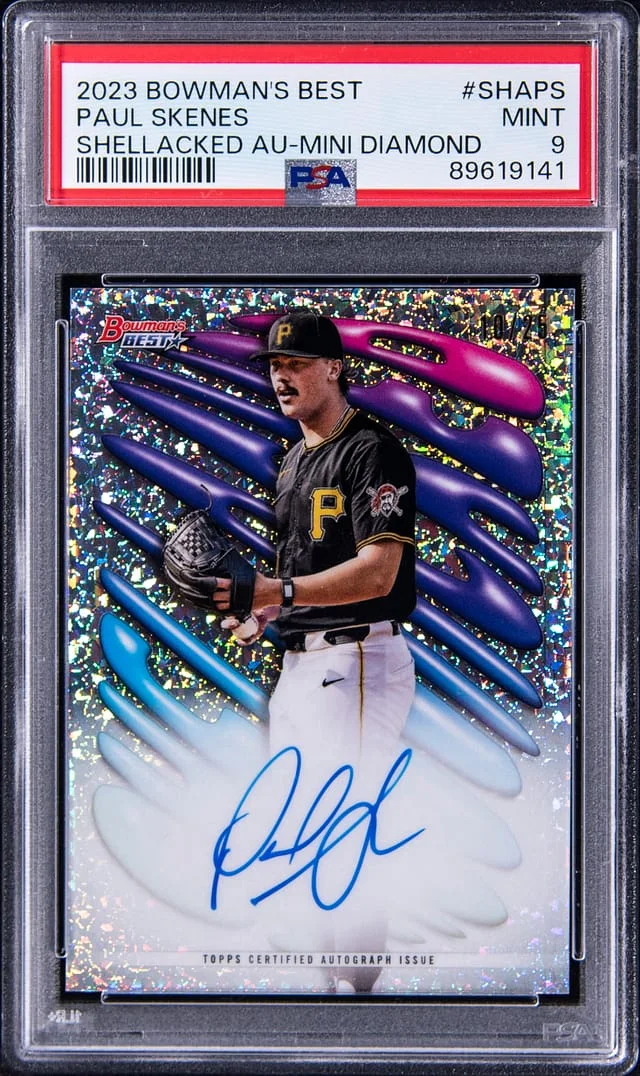 2023 Bowman's Best Paul Skenes Shellacked Autographs Mini-Diamond Refractor #SHA-PS card image