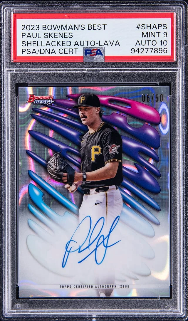 2023 Bowman's Best Paul Skenes Shellacked Autograph Lava #SHAPS card image