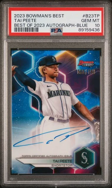 2023 Bowman's Best Tai Peete Best Of 2023 Autographs Blue #B23TP card image