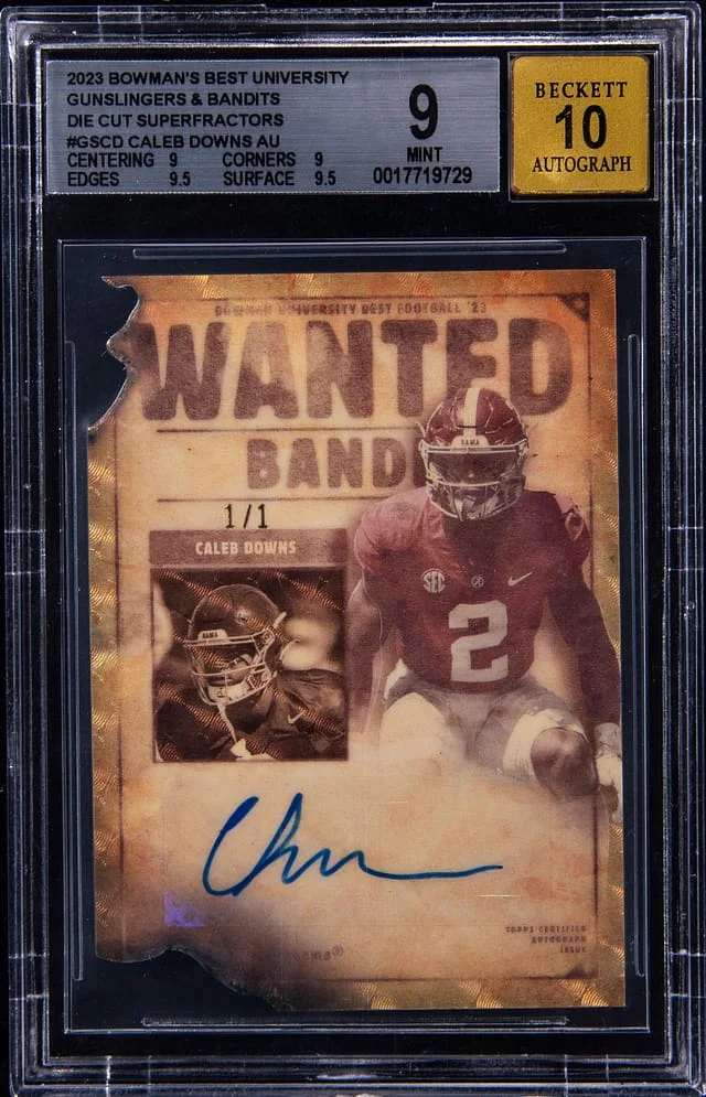 2023 Bowman's University Best Gunslingers & Bandits Die-Cut Autographs SuperFractor Caleb Downs #GS-CD card image