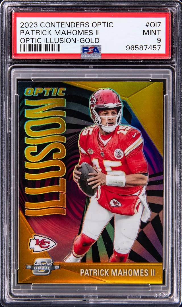 2023 Contenders Optic Patrick Mahomes II Optic Illusion-Gold #O17 card image