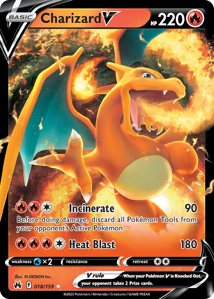 2023 Crown Zenith Charizard V #018/159 Rare Holo V card image
