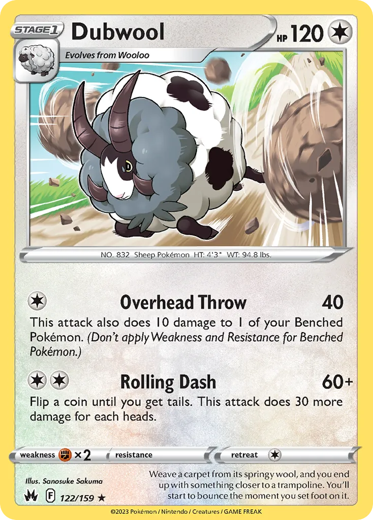 2023 Crown Zenith Dubwool Rare #122/159 Rare card image