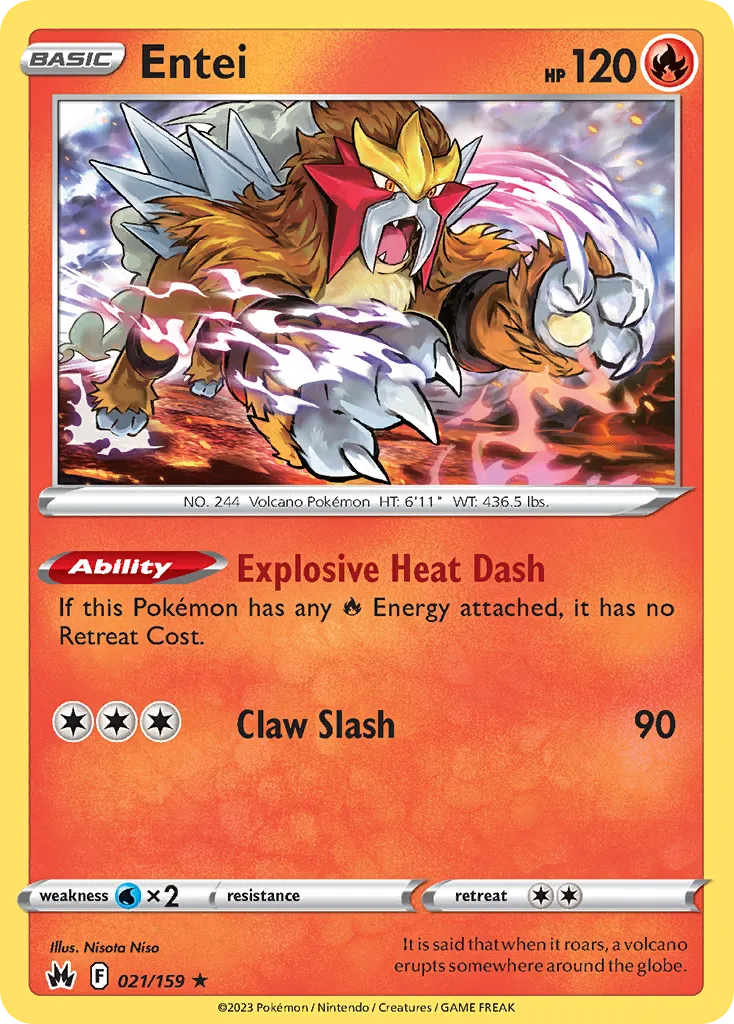 2023 Crown Zenith Entei #021/159 Rare Holo card image
