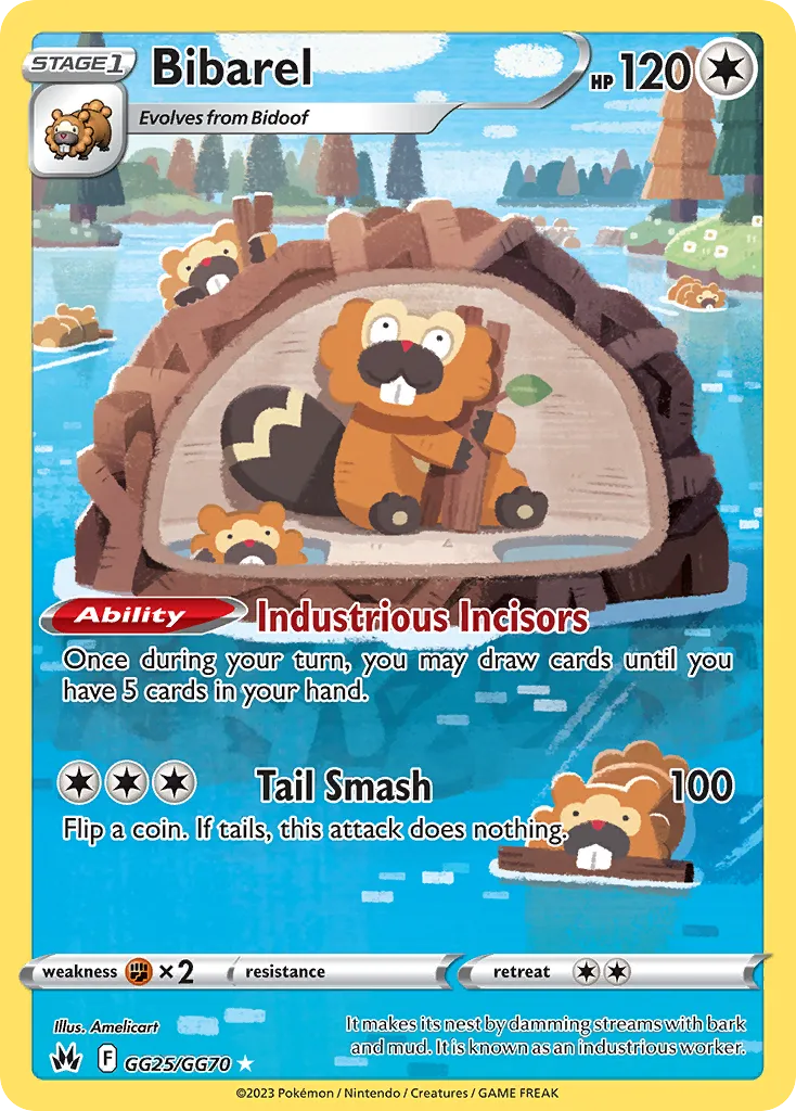 2023 Crown Zenith Galarian Gallery Bibarel #GG25 Trainer Gallery Rare Holo card image
